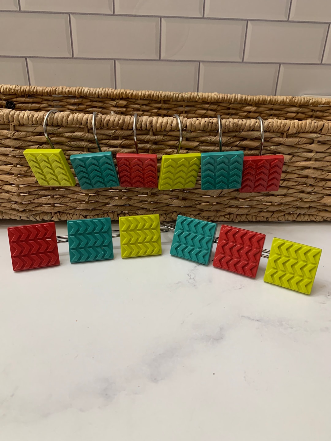 Vintage Retro DIY Shower Curtain Hooks Teal Red Yellow 1.5 Square _ Metal Hooks _ Do It Yourself ...