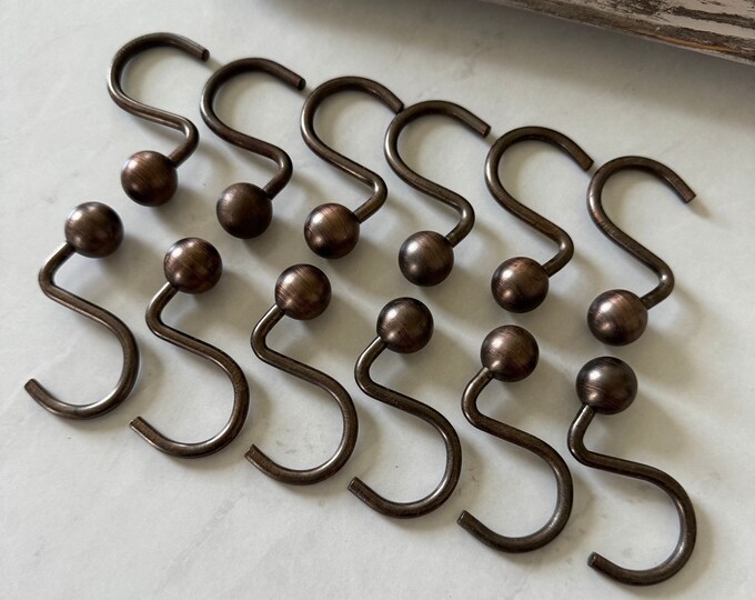 Vintage DIY Shower Curtain Hooks Heavy Metal Ball _ Metal Hooks _ Set