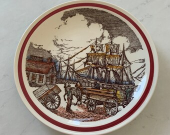 Vintage Vernon Kilns USA Bits of Old New England “ The Whaler “ | Collectible Plate | Farmhouse County Old Time Historical Decor Ship