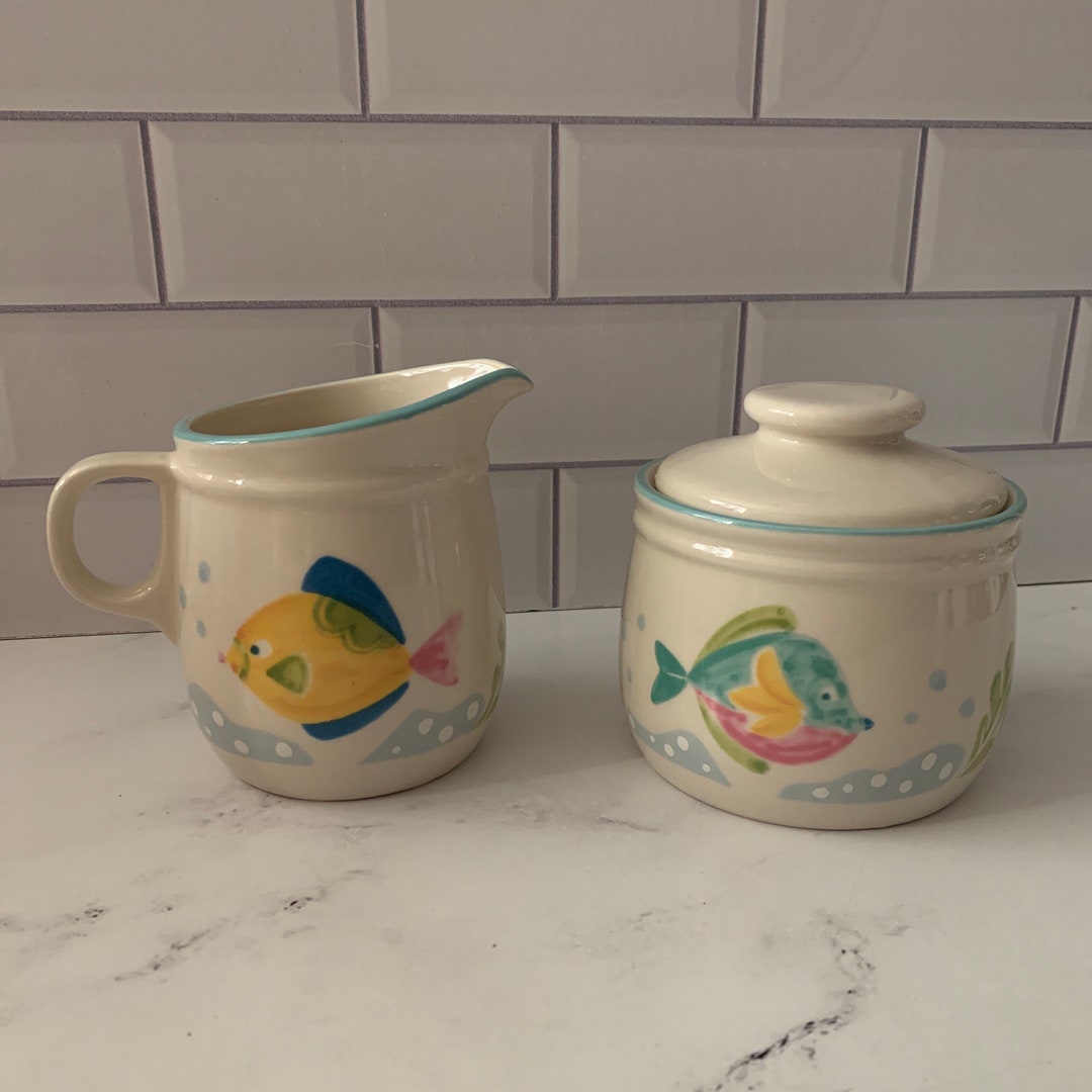 Vintage Sugar Nova Sugar Bowl With Lid Creamer Barrier Reef Y2310