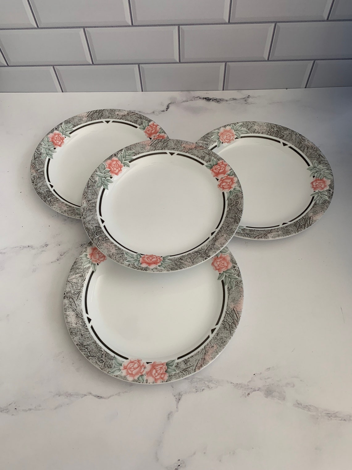 4 _ Corelle Silk and Roses Bread and Butter Plates _ Vintage Etsy