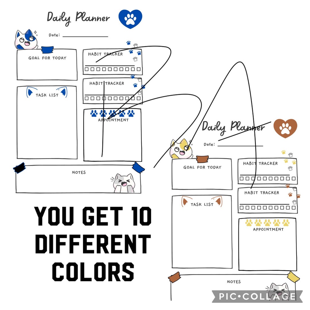 Cute Cat Kitty Daily Printable Planner You Get 10 Different Colors ...