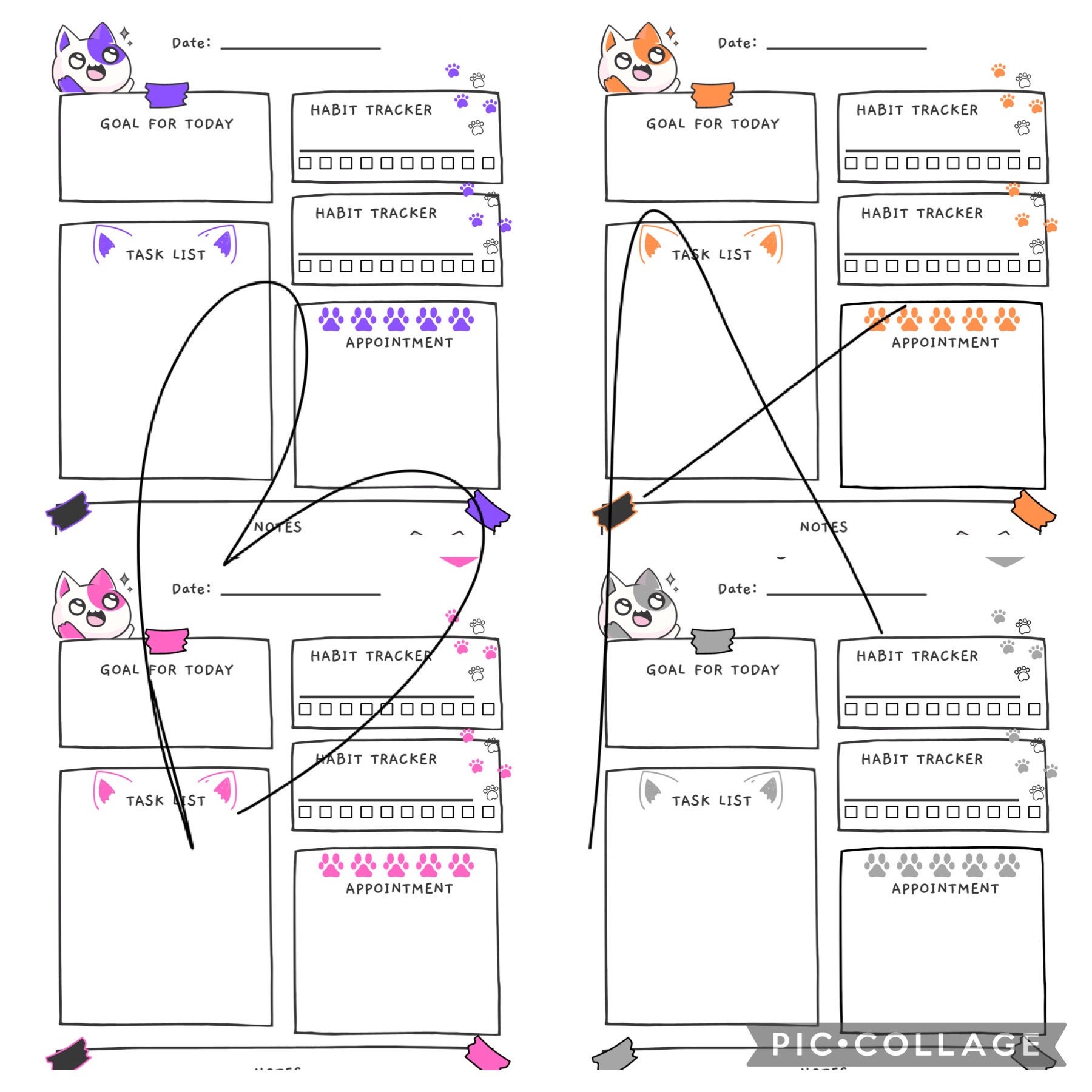 Cute Cat Kitty Daily Printable Planner You Get 10 Different Colors ...