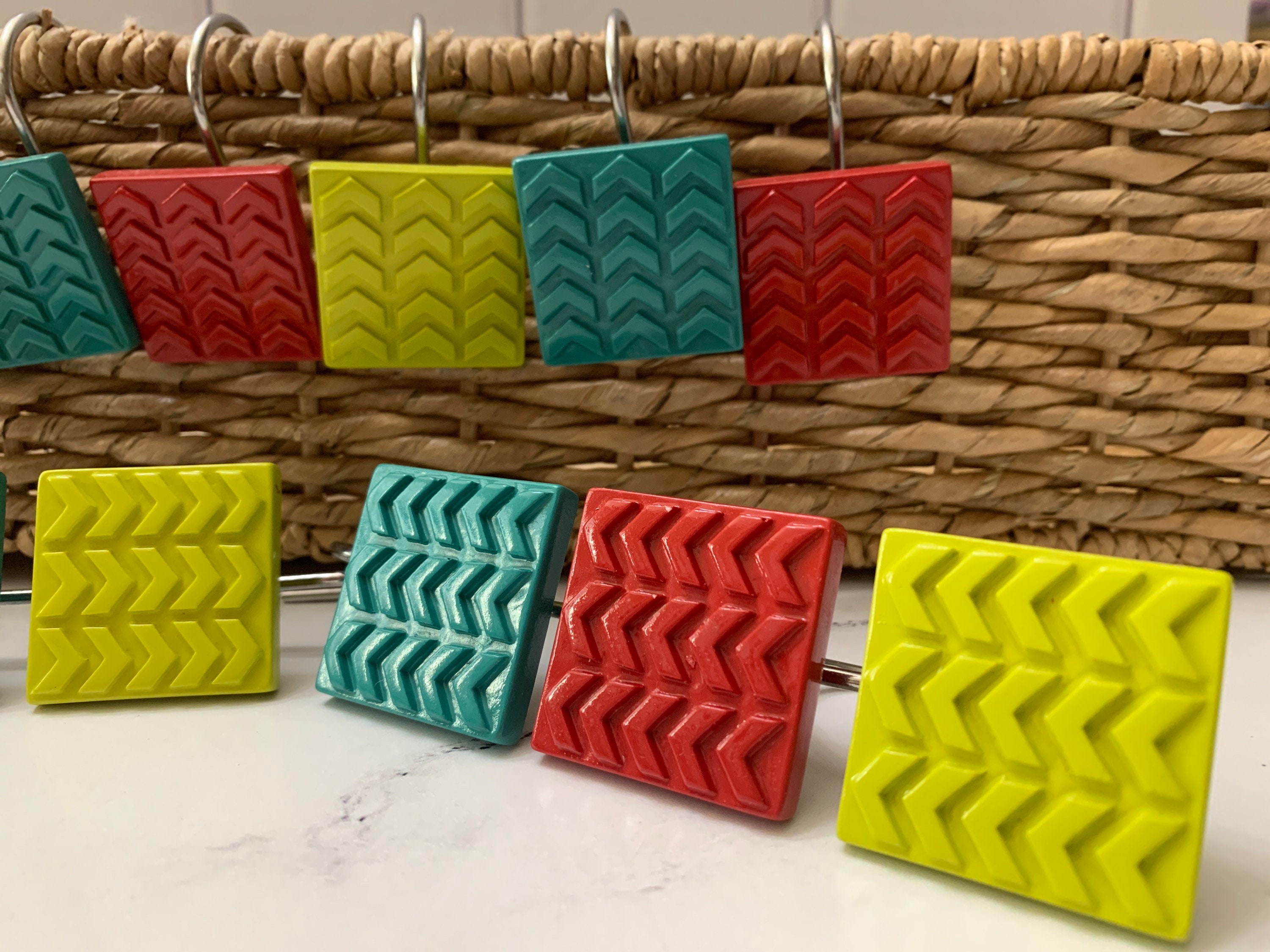 Vintage Retro DIY Shower Curtain Hooks Teal Red Yellow 1.5 Square _ Metal Hooks _ Do It Yourself ...