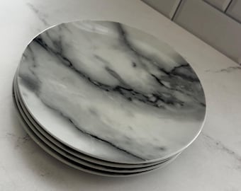 Set of 4 Godinger Gatherings Marble Look 7.5” Salad , Dessert , Appetizer Plates