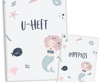 U Heft Hülle inkl. Impfpass Hülle Meerjungfrau | Hochwertige Hülle für Untersuchungsheft und Impfpass deines Kindes | Baby Geschenk Mädchen