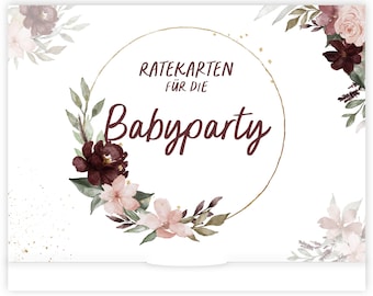Babyparty Spiele I 25 Babyshower Karten zum Ausfüllen für Babyparty Mädchen und Jungen I Ratespiel inkl. Box I Geschenk Baby Shower Spiel