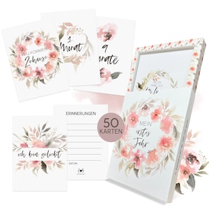 Meilensteinkarten Baby von HIMMEL.HERZ.PAPIER® - Meilensteine Baby I Geschenk zur Geburt und Schwangerschaft - 50 Karten inkl. Geschenkbox