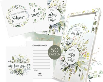 Baby milestone cards from HIMMEL.HERZ.PAPIER® - Baby milestones I gift for birth and pregnancy - 50 cards incl. gift box