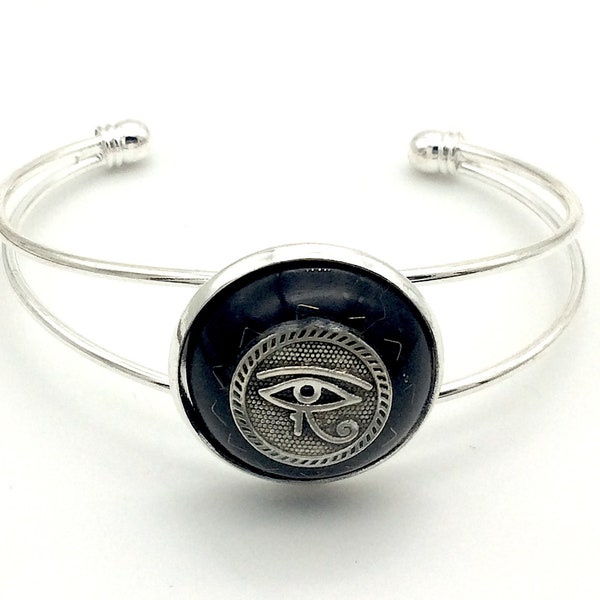 Orgone energy cuff bracelet with silver All seeing Eye of Horus Black Tourmaline & Shungite. Made in USA