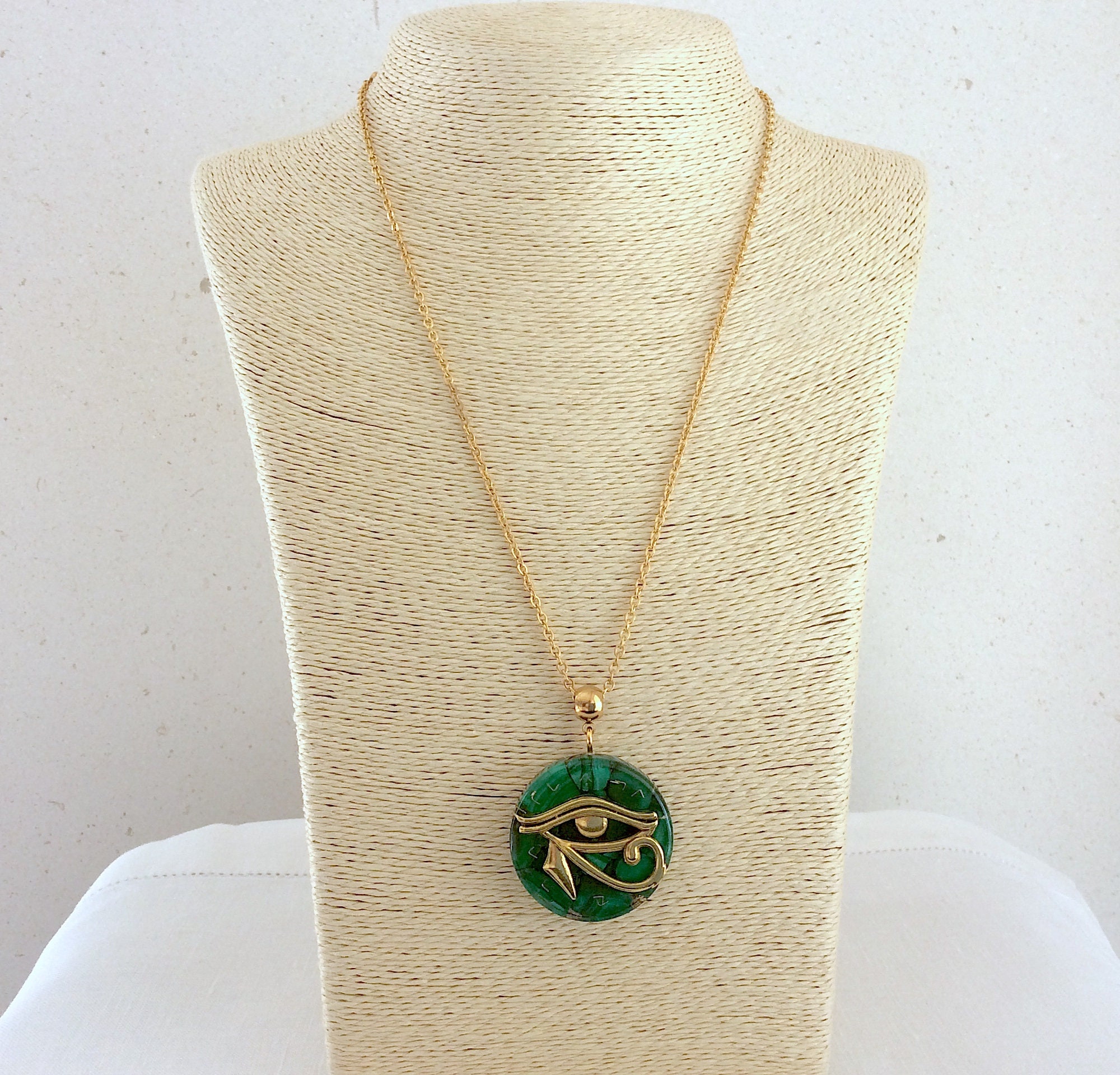 SHY878 Pendentif Œil D'Horus Orgonite Malachite - Collier Énergie Reiki Égypte Ancienne