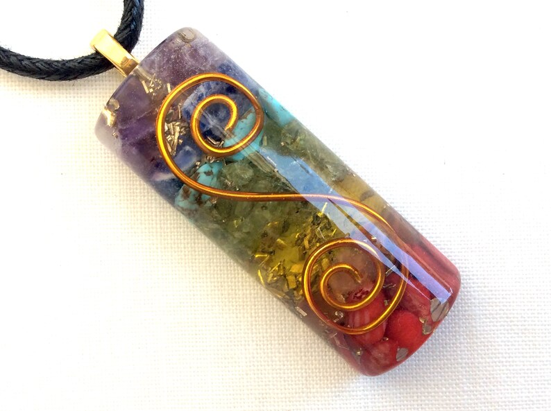 Orgone Stick Pendant Necklace W 7 Chakras Healing Crystals Made In Usa