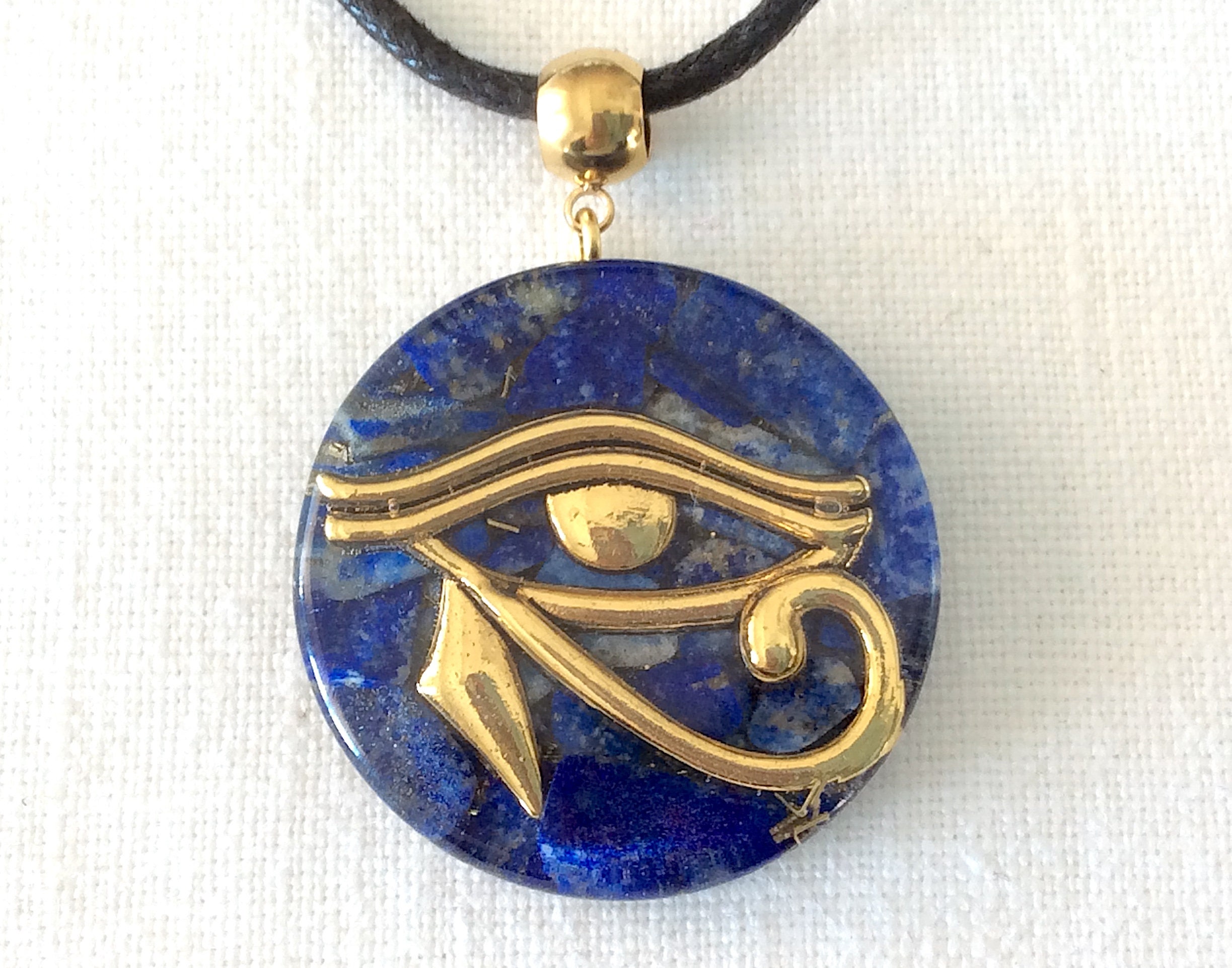 Orgone Pendant Necklace With Golden Eye of Horus & Lapis Etsy