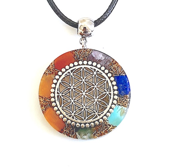 Orgone Pendant Necklace With Silver Flower of Life and Seven Chakra Healing Stones. 1.38. Made in USA Etsy Canada