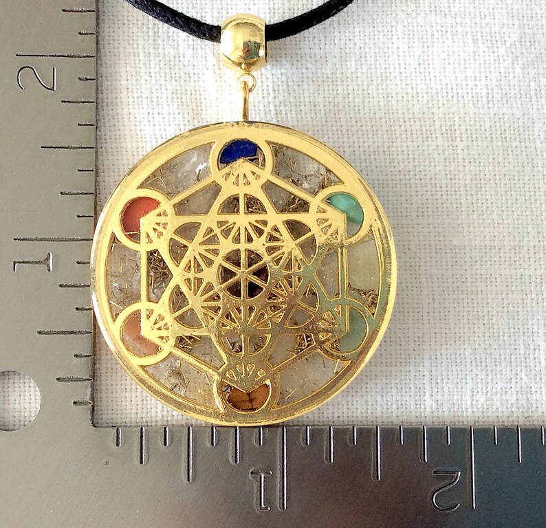 Orgone Energy Pendant Necklace Golden Metatron Cube Sacred Etsy