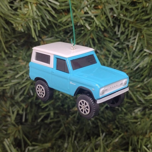 1966 Ford Bronco Christmas ornament fun gift idea for car enthusiast or man cave Xmas tree decoration blue