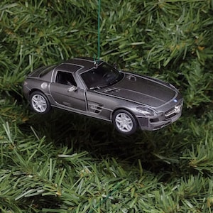 Mercedes SLS AMG Ornament Christmas Tree Decoration Fun Automotive Xmas Gift Idea 5 inches long 2010-2015 Dark Silver