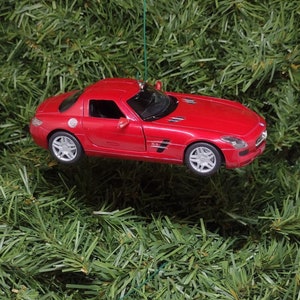 Mercedes SLS AMG Ornament Christmas Tree Decoration Fun Automotive Xmas Gift Idea 5 inches long 2010-2015 maroon