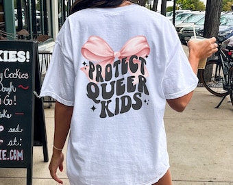 Protect Trans Kids Queer Shirt Protect Trans Youth LGBTQ Shirt Protest Shirt Trans Rights Pride Coquette Top Bow Shirt Trans Rights Shirt