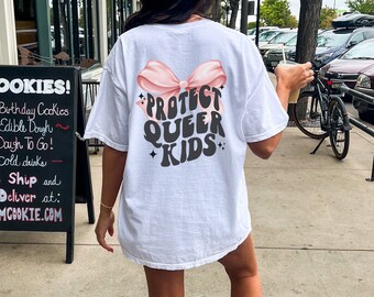 Protect Trans Kids Queer Shirt Protect Trans Youth LGBTQ Shirt Protest Shirt Trans Rights Pride Coquette Top Bow Shirt Trans Rights Shirt