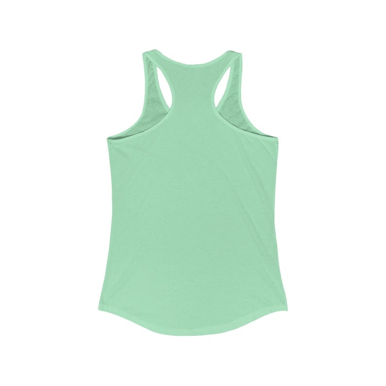 May include: A light green sleeveless tank top with a scoop neck and racerback.