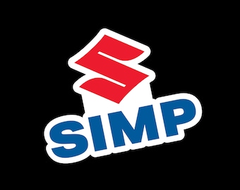 May include: A red and white logo with the letter "S" in a stylized font. The word "SIMP" is written in blue letters below the "S".