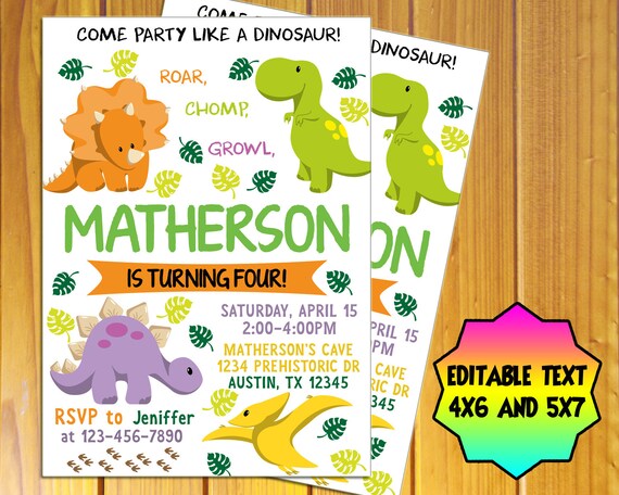 Dinosaur Invitation Ep03 Dinosaur Birthday Invitation Etsy