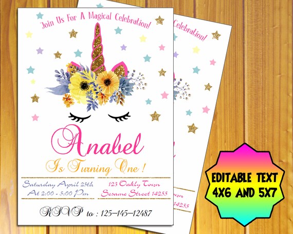 Unicorn Invitation Ep01 Unicorn Birthday Invitation Unicorn Etsy