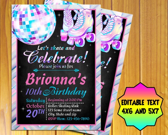 Roller Skating Invitation Ep03 Roller Skating Birthday Etsy