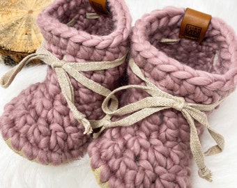 INVENTORY CLEAROUT!!! Crochet Wool Booties with leather sole