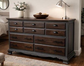 Refurbished Monitor Furniture Co Solid Wood Dresser Dark Walnut & Smokey Grey Finish