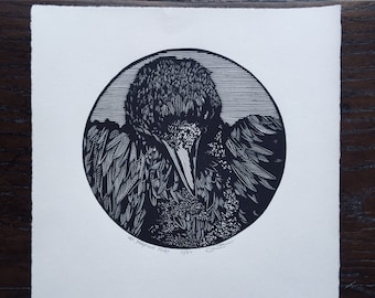 八咫烏 三本足のカラス 手彫り木版画 和紙 ケビン・クラークのサイン