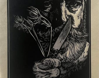 Hij zal gewond raken door zijn eigen mes