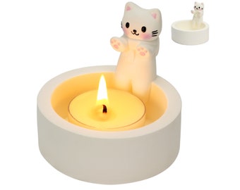 Cartoon Kitten Candle Holder, Cute Cat Candle Holder Warming Paws Plaster Handmade Tea Light Candle Holder Home Decor, Gifts for Cat Lovers.