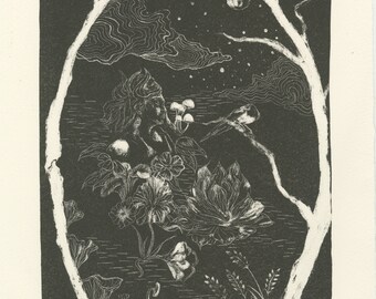 as the earth sings her lullaby; manier noir lithograph