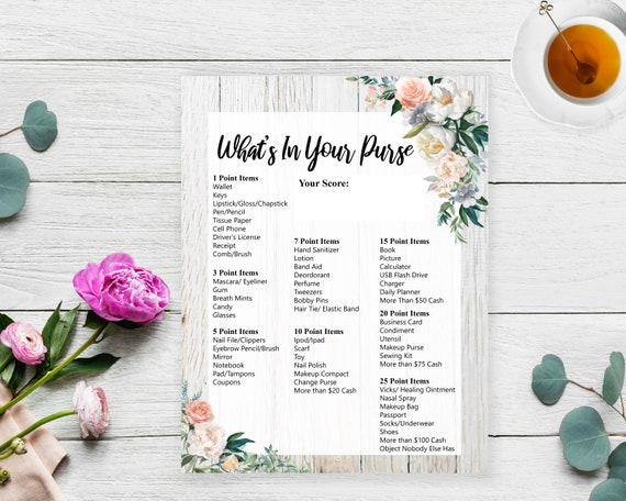 Purse Scavenger Hunt What S In Your Purse Bride Trivia Etsy