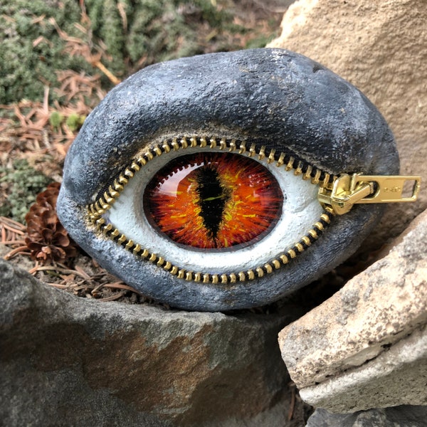 Handmade Oval Dragon Eye With Zipper. Eye Is 1 1/2 " Wide. Hand Painted Shimmery Orange Colors. Fun, Unique Kooky Gift For You Or A Friend.