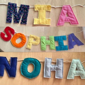 Banderines de tela personalizados - Guirnalda con nombre personalizado - Decoración para habitación de bebé - Regalo para recién nacido - Banderines con letras personalizados para niña o niño