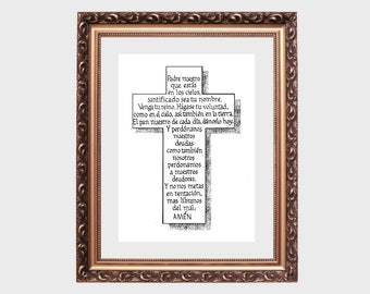 Padre Nuestro, art print of hand-lettered calligraphy for framing