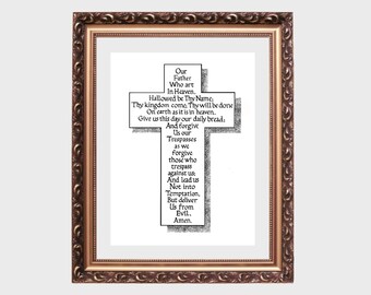Our Father Prayer, art print of hand-lettered calligraphy for framing