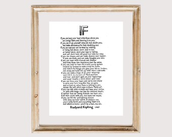 If poem by Rudyard Kipling, art print of hand-lettered calligraphy for framing