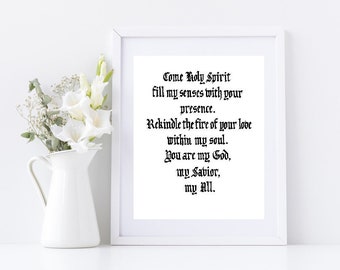 Christian/Catholic prayer "Come Holy Spirit", art print of hand-lettered calligraphy suitable for framing