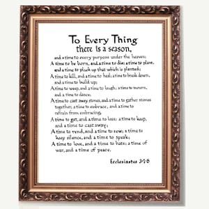 Ecclesiastes 3:1-8 of The Holy Bible (King James Version/KJV), art print of hand-lettered calligraphy for framing