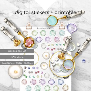 White Printable Stickers Digital Planner Stickers Wax Seal Spoon Stamp Stickers