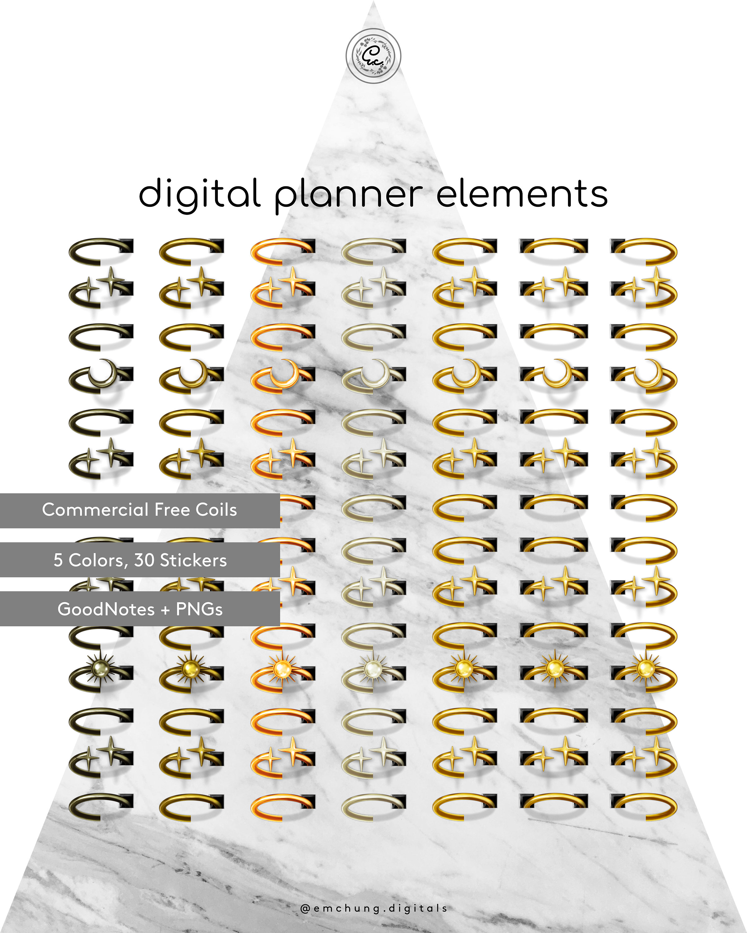 Realistic Metallic Digital Binder Rings for Digital Planners