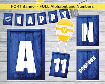 fort full alphabet and numbers banner with 8 word dividers - fortnite birthday banner free