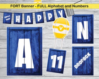 fort full alphabet and numbers banner with 8 word dividers - fortnite birthday banner free printable