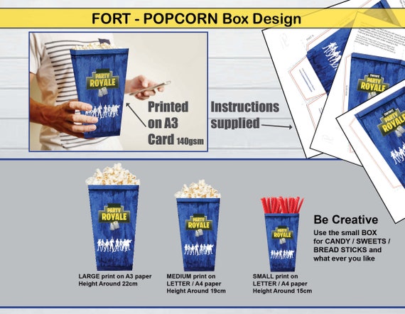 Fort Popcorn Box Template 2 Sizes Sweets Boxes Instant Etsy - roblox popcorn box roblox popcorn box party favors table etsy
