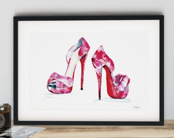 Blumen Louboutin Heels, Aquarell Mode Druck