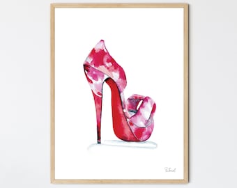 Aquarell High Heel Kunstdruck rote Louboutin Illustration (digitaler Download)